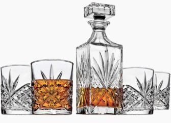 Dublin Crystal 5pc Whiskey Decanter 24oz & Whiskey Glass 11oz Set