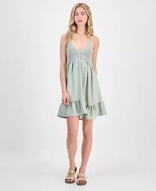 Madden Girl Juniors' Sleeveless Crochet Halter Mini Dress