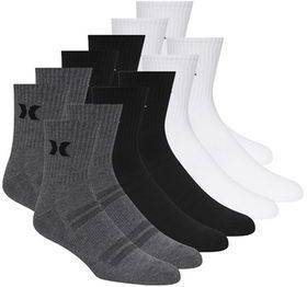 Hurley Men's High Quarter Crew Socks, 12pr