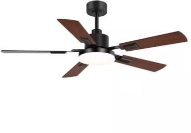 Breezary Beth 52" Indoor Black Modern Industrial Ceiling Fan with Integrated LED Light