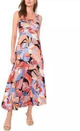 Vince Camuto Women's Printed Square-Neck Smocked-Back Sleeveless Maxi Dress